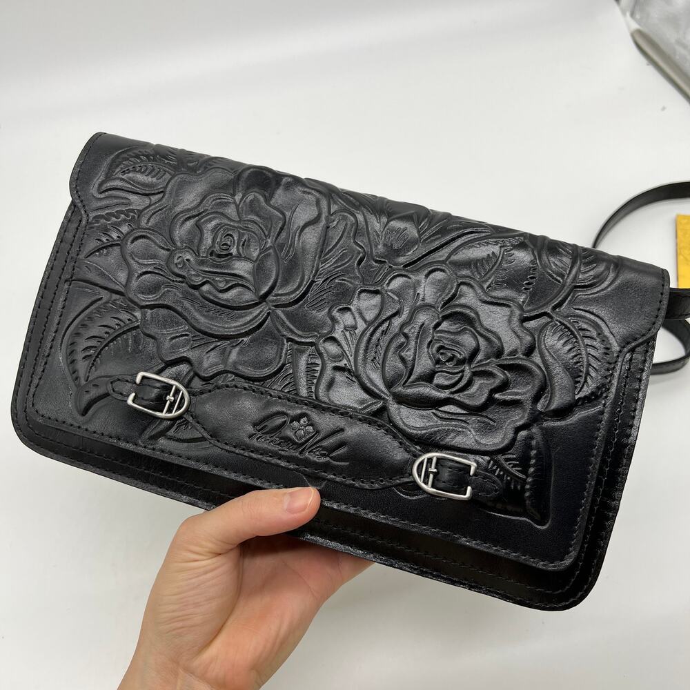 Patricia Nash Monta Leather Crossbody Clutch Black Small Size Purse